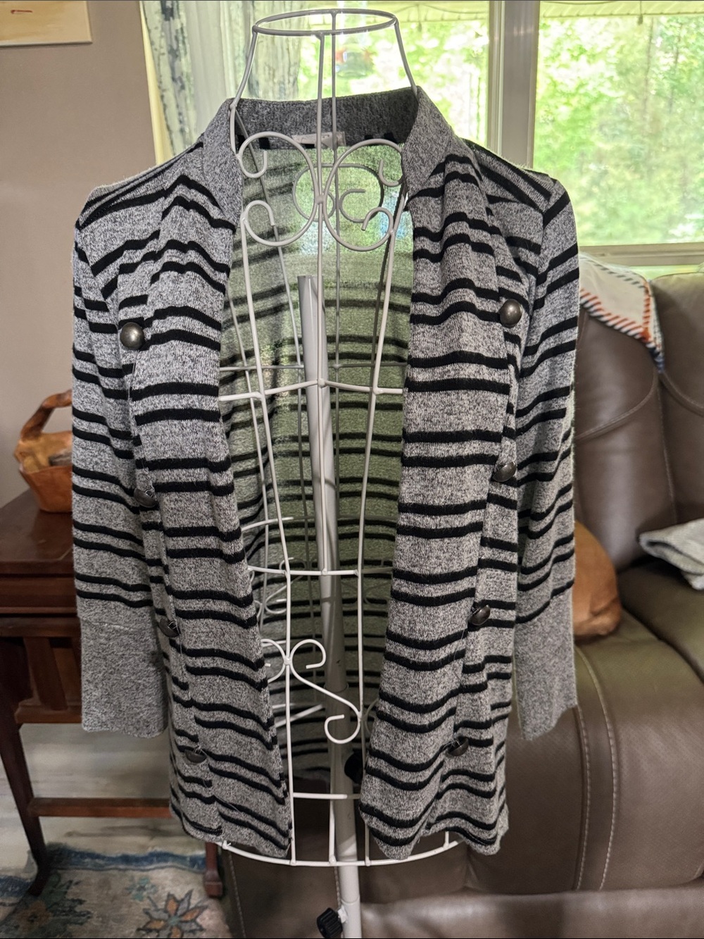 Maurices Black and Gray Striped Open-Front Cardigan
